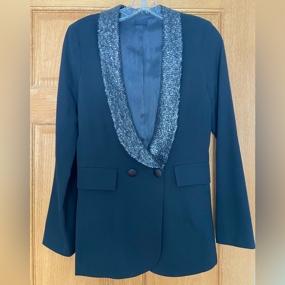 Wren Blazer with Sequin Lapels Black Size XS
